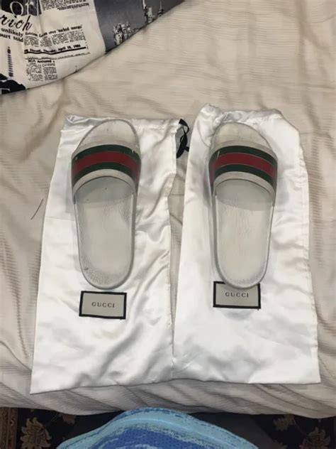 sandali bianchi gucci|Gucci canvas slide sandals.